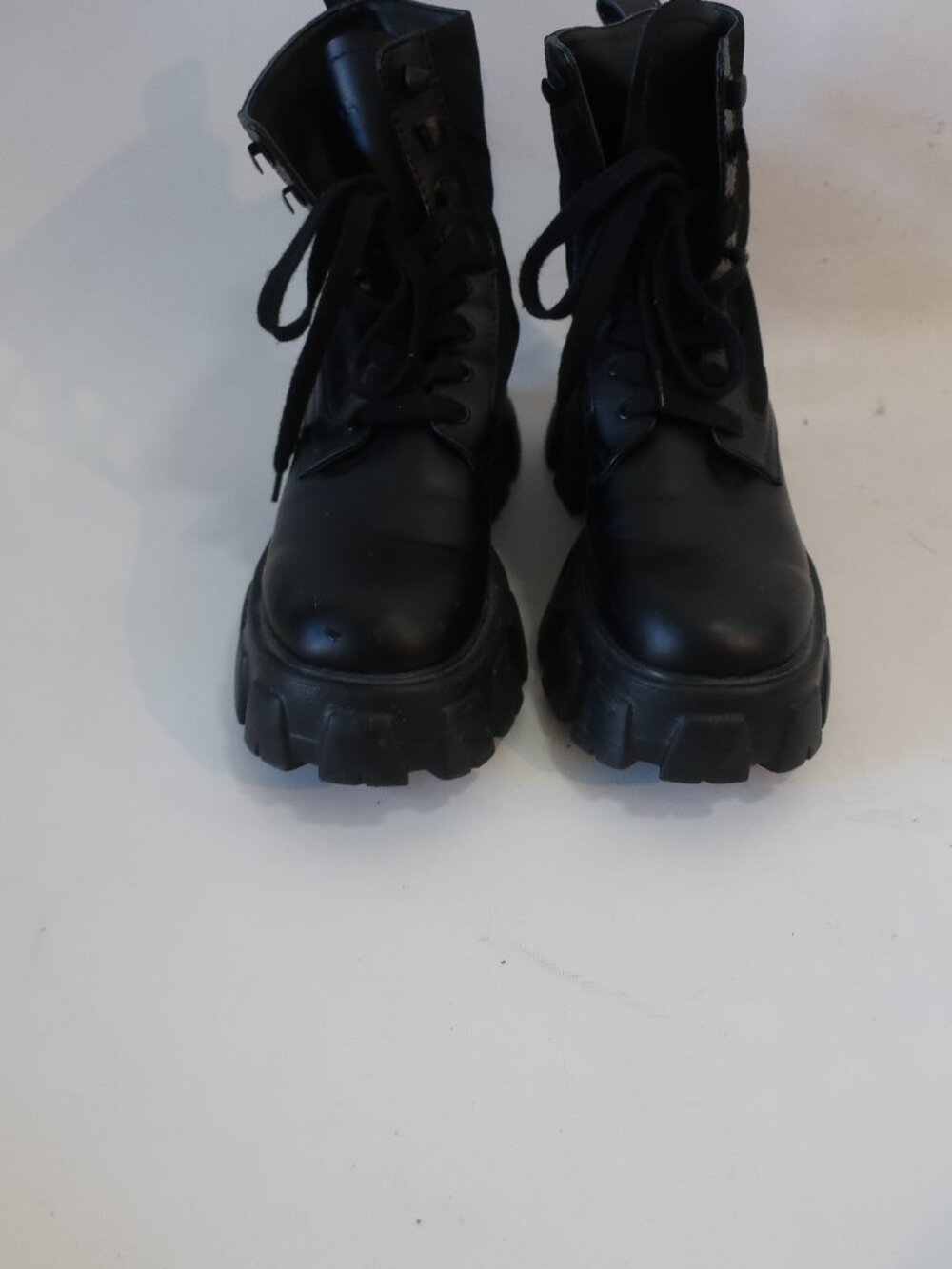 Womens Prada Black Monolith Leather & Nylon Combat Boots 39 EU/US 9 - Picture 2 of 13